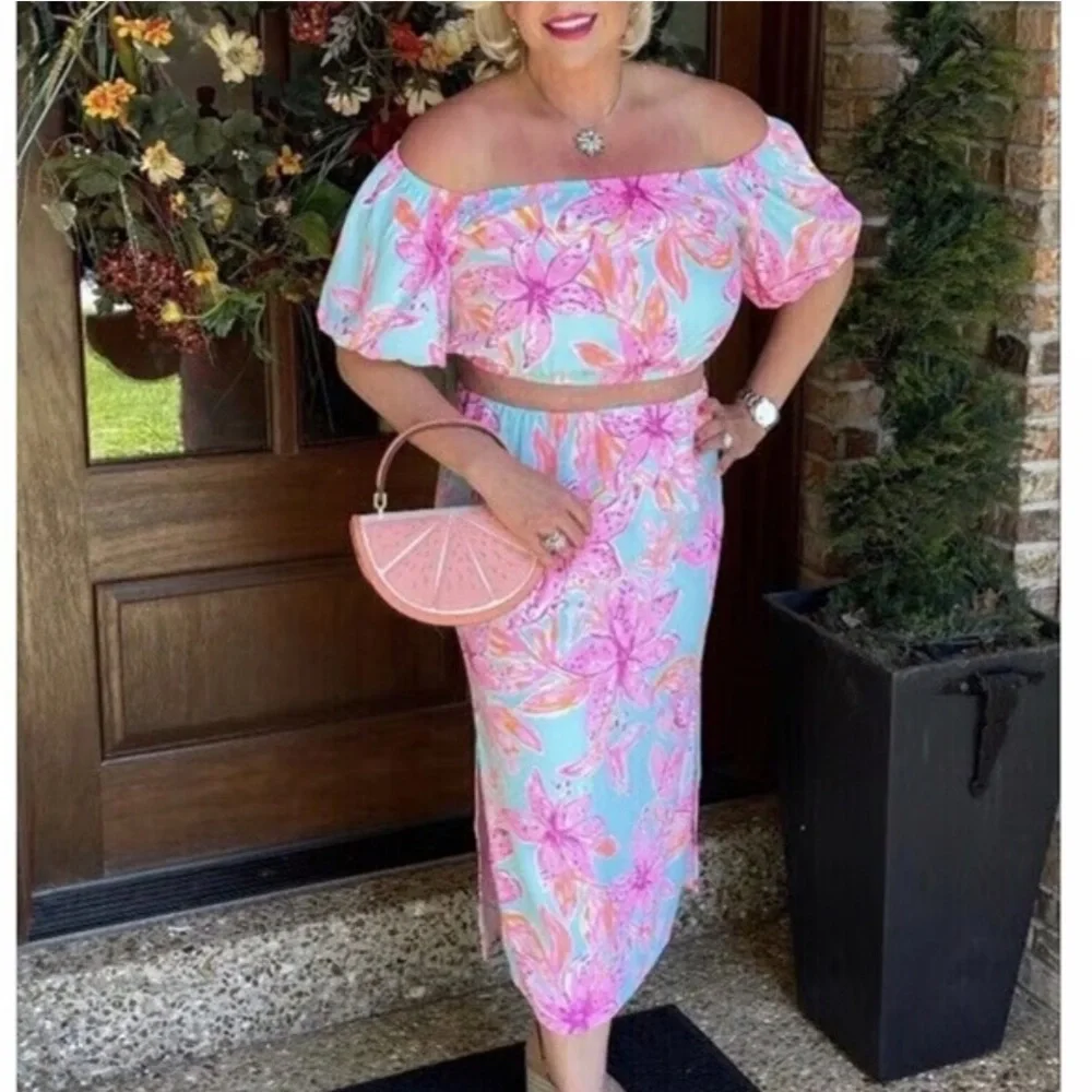 Lilly Pulitzer dress set Elegant Pink sea Blue peekaboo style unique sz L NWT - Picture 12 of 16